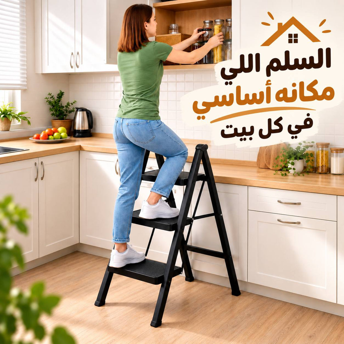 سلم قابل للطي 3 درجات يتحمل 150 كجم 80 سم