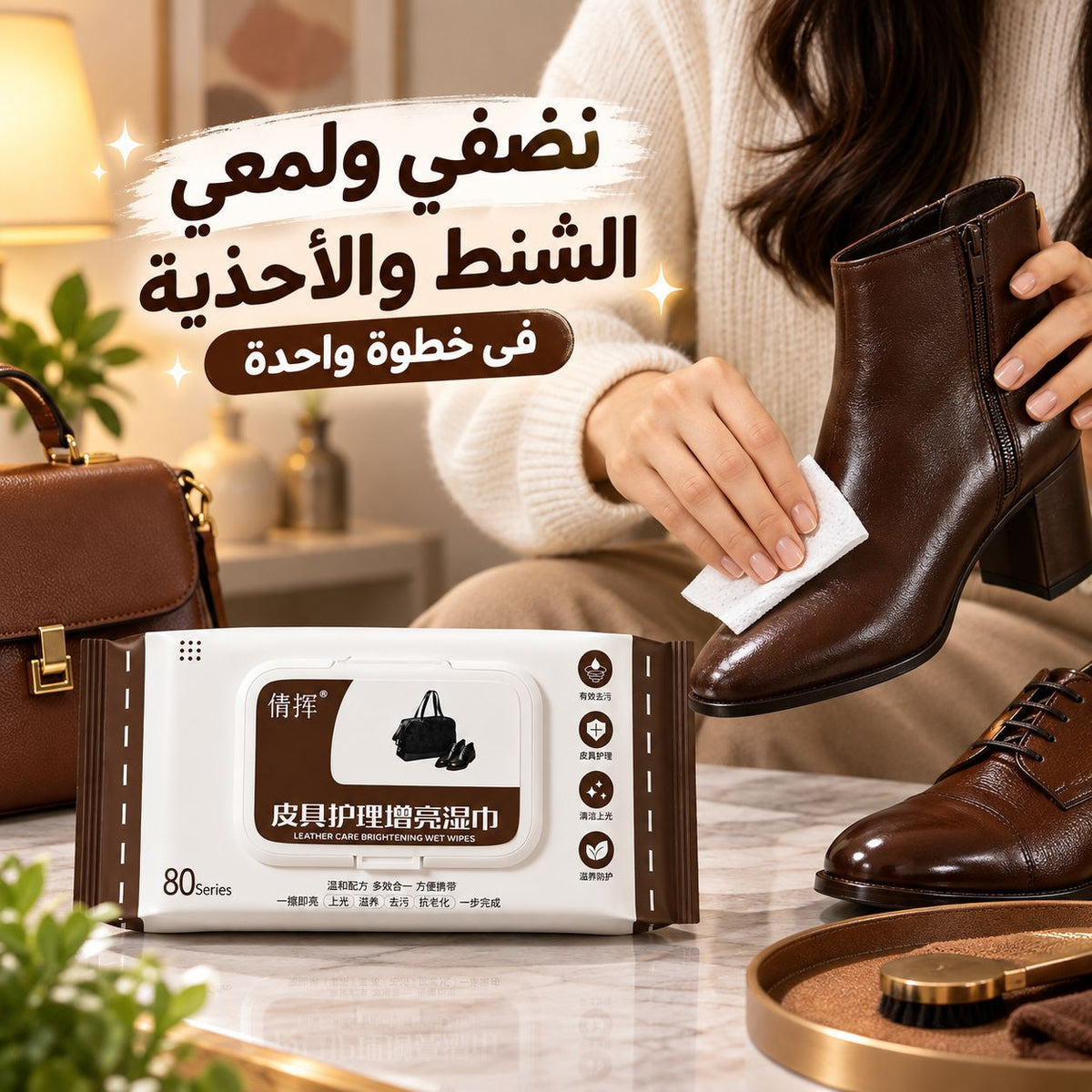 باكت مناديل مبللة لتنظيف وتلميع الأحذية والشنط الجلدية 80 منديل Main image