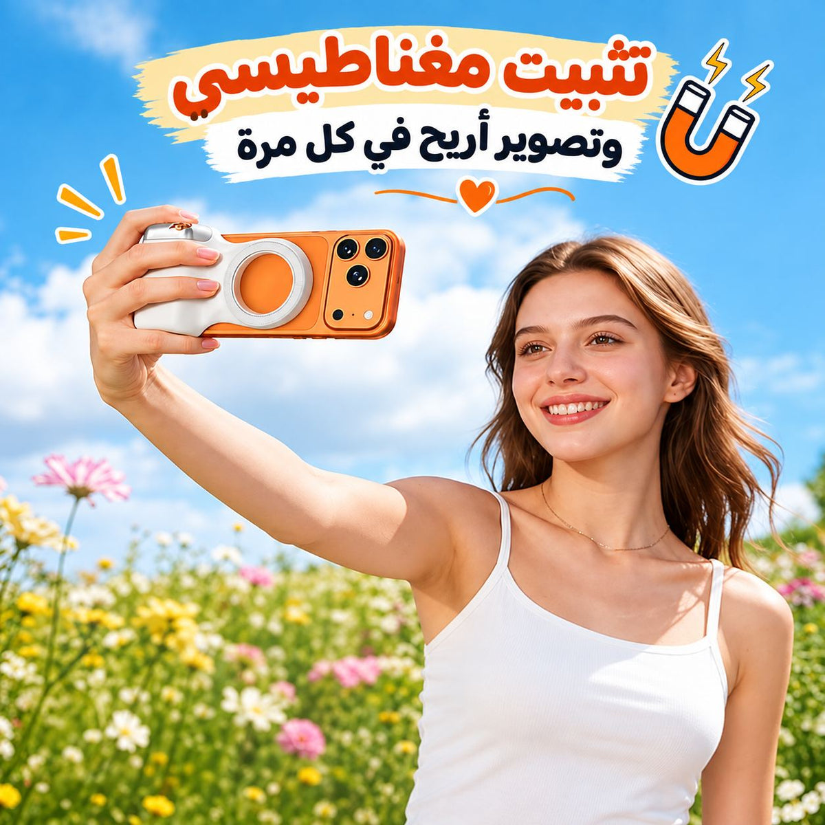 مقبض مغناطيسي  للتحكم في كاميرا الهاتفي مع زر غالق لاسلكي قابل للفصل مناسب ايفون واندرويد Main image
