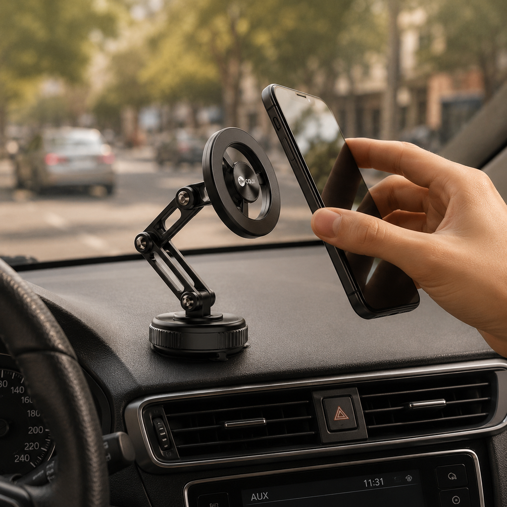 حامل موبايل مغناطيسي للسيارة قابل للدوران 360 درجة بقاعدة شفط قوية وثابتة