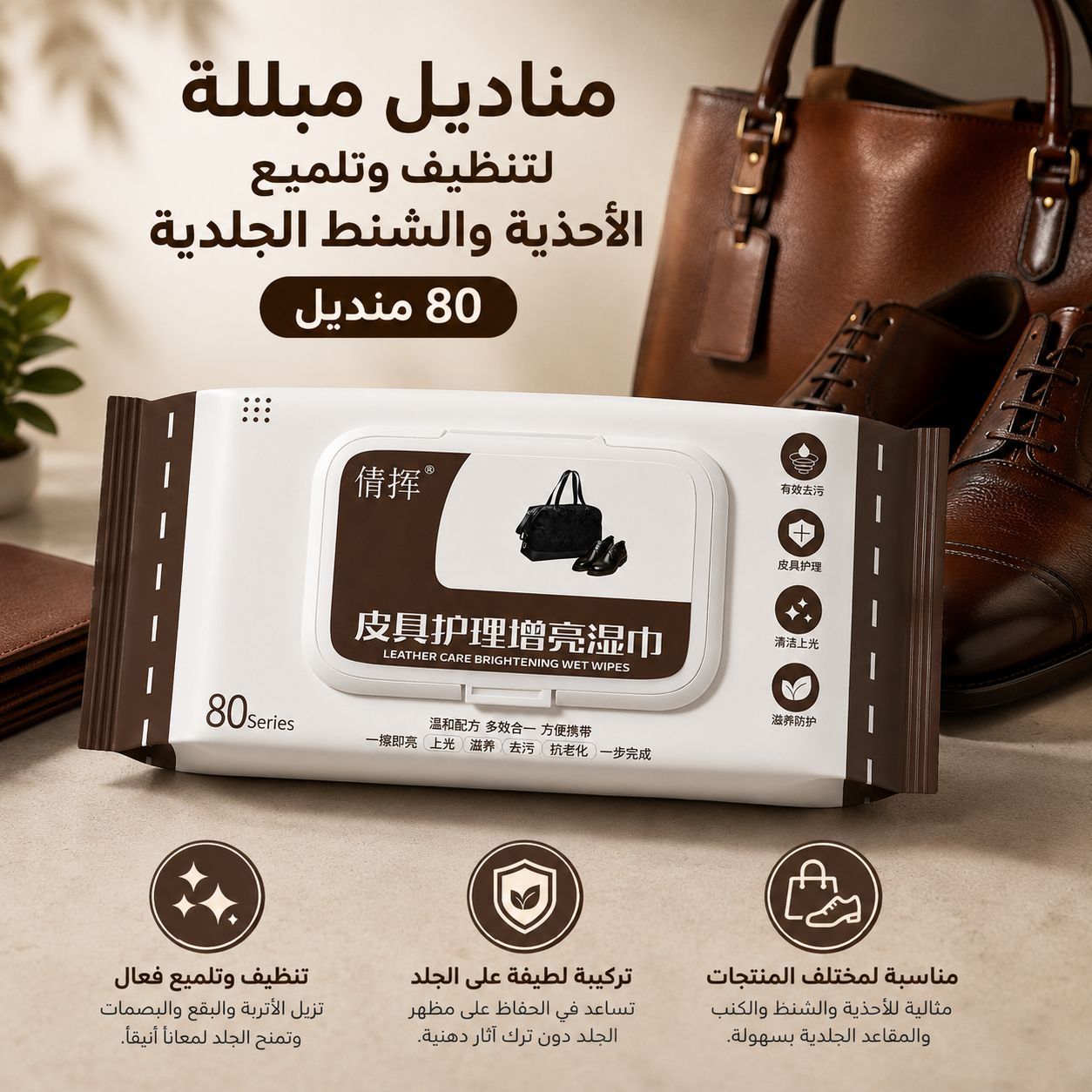 باكت مناديل مبللة لتنظيف وتلميع الأحذية والشنط الجلدية 80 منديل Secondary image
