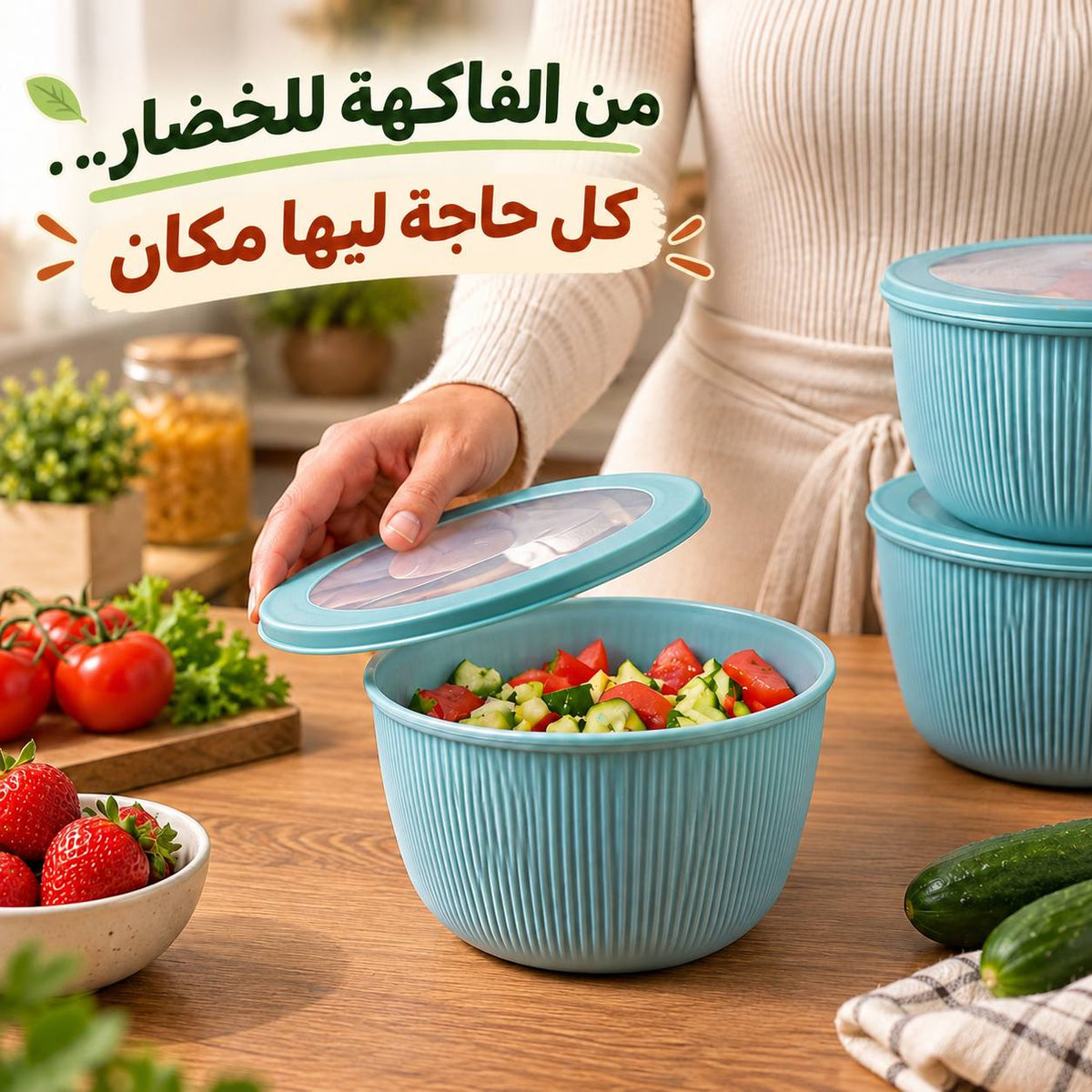 طقم علب تلاجة 4 قطع بأحجام مختلفة بغطاء بإطار سيليكون محكم الغلق لحفظ وتنظيم الطعام Main image