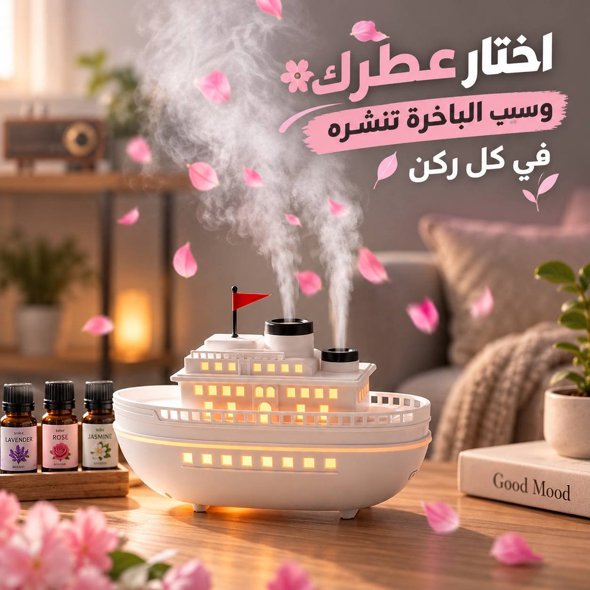 فواحة مضيئة علي شكل باخرة بخزان 300 ملي لتعطير المنزل ب 7 إضاءات مختلفة Main image
