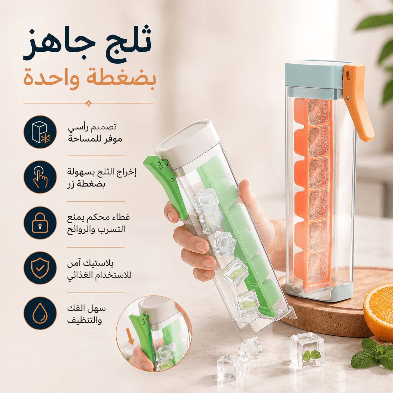 قالب مكعبات ثلج 6 قوالب بغطاء محكم سهل الفك بضغطة واحدة Secondary image