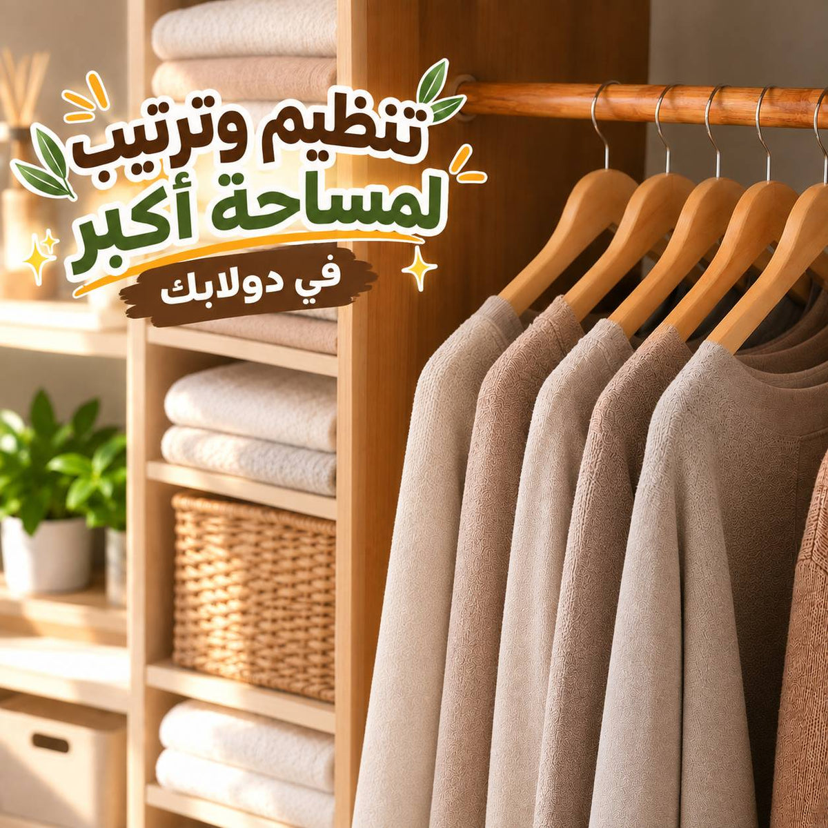 طقم شماعات خشب لتنظيم وتعليق الملابس داخل الدولاب قطعتين