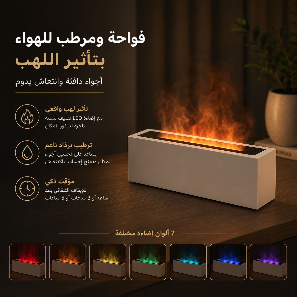 فواحة ومرطب للهواء بالرذاذ البارد مع تأثير اللهب بإضاءة ليد وخزان بسعة 200 ملي Secondary image