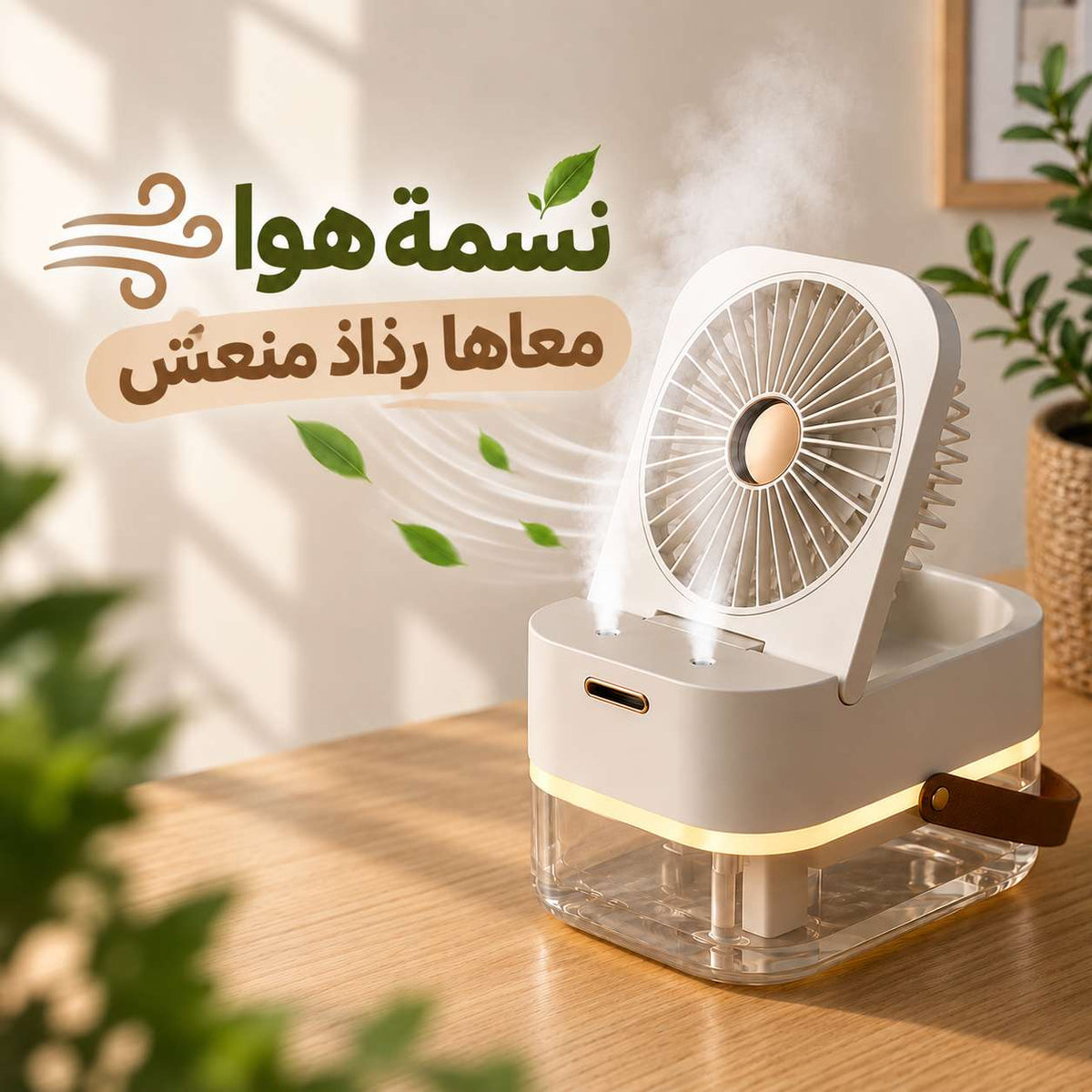 مروحة ومبرد للهواء محمولة بخزان للثلج مع رذاذ مزدوج وإضاءة ليد للمكتب قابلة لإعادة الشحن Main image
