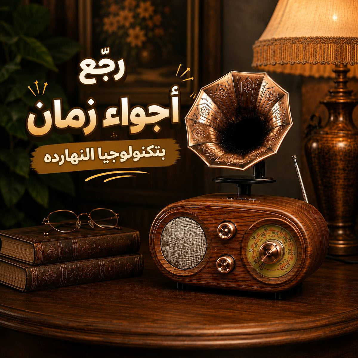 راديو بتصميم جرامافون كلاسيك مع بلوتوث وبطارية قابلة للشحن Main image