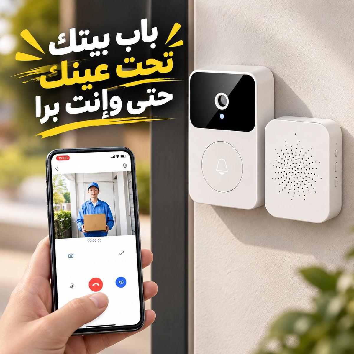 جرس باب بكاميرا سحرية للمراقبة عن بعد يعمل بالواي فاي لامان المنزل Main image