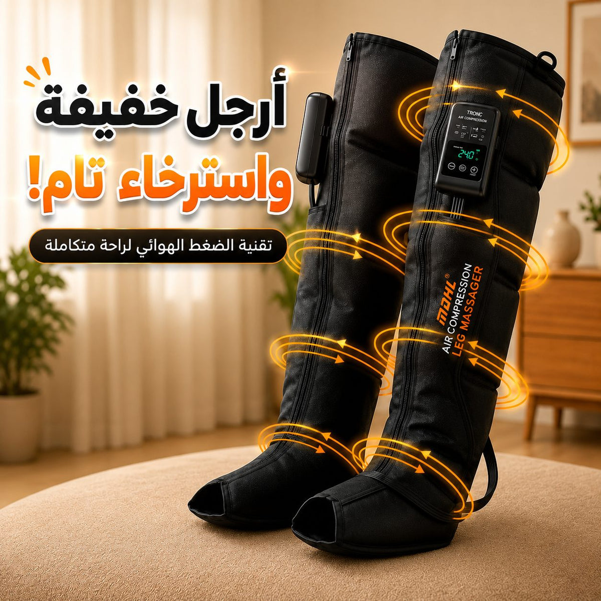جهاز مساج للقدم بالضغط الهوائي مع 5 أوضاع و7 مستويات ضغط قابل للشحن   قطعة واحدة Main image
