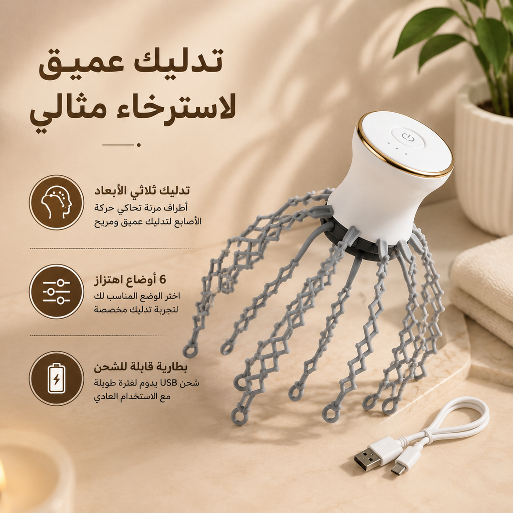 جهاز تدليك ومساج فروة الرأس للاسترخاء وتنشيط الدورة الدموية لتحفيز نمو الشعر بيو اس بي