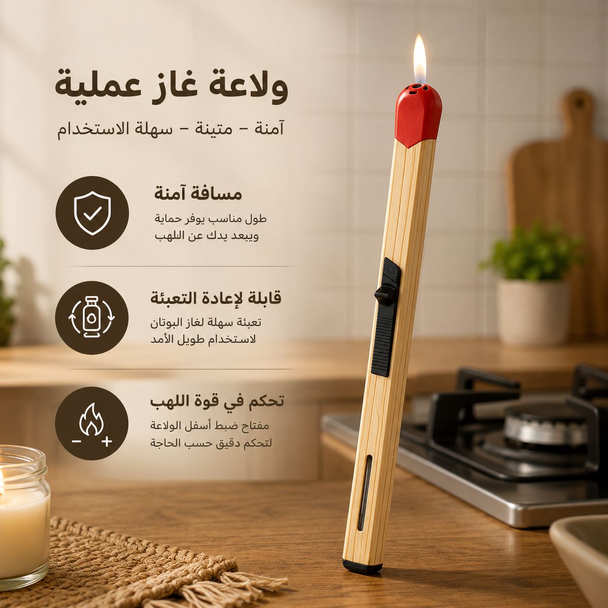 ولاعة غاز على شكل عود كبريت قابلة لإعادة التعبئة Secondary image