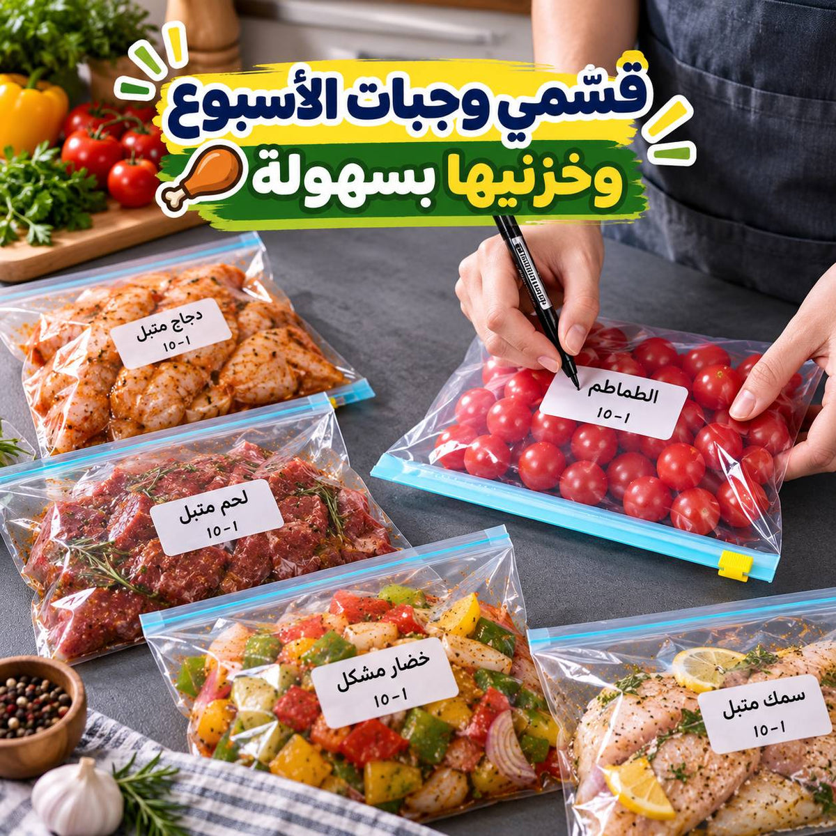 مجموعة أكياس 20 قطع لحفظ وتخزين طعام محكمة الغلق للثلاجة والفريزر قابلة لإعادة الأستخدام Main image