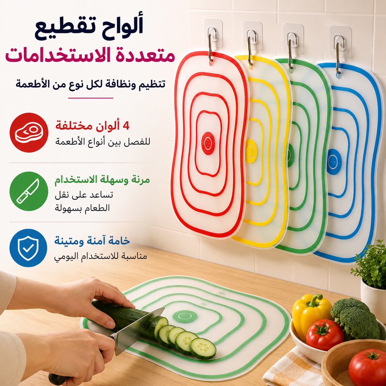 طقم لوح تقطيع 4 قطع بألوان مختلفة مانع للانزلاق Secondary image