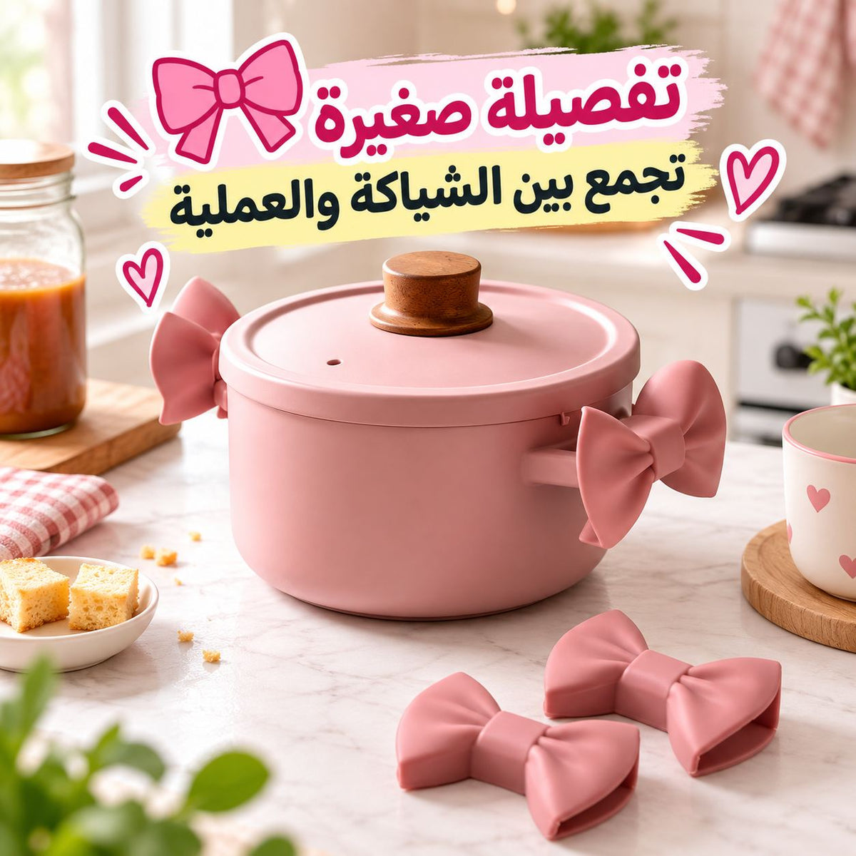 ماسك سيليكون لحمل الحلل والصواني بتصميم فيونكة عازل للحرارة قطعتين Main image