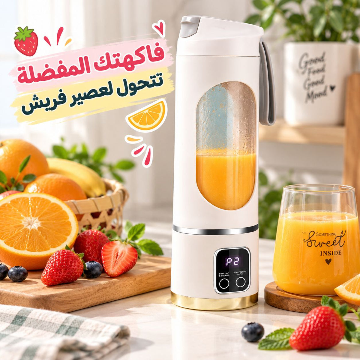 خلاط فواكه محمول بشاشة ديجيتال بسعة 450 ملي لعمل العصائر الفريش بيو اس بي Main image