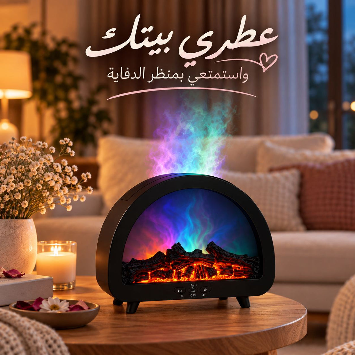 فواحة مضيئة علي شكل دفاية ثري دي مع ريموت للتحكم بخزان 200 ملي لتعطير المنزل Main image