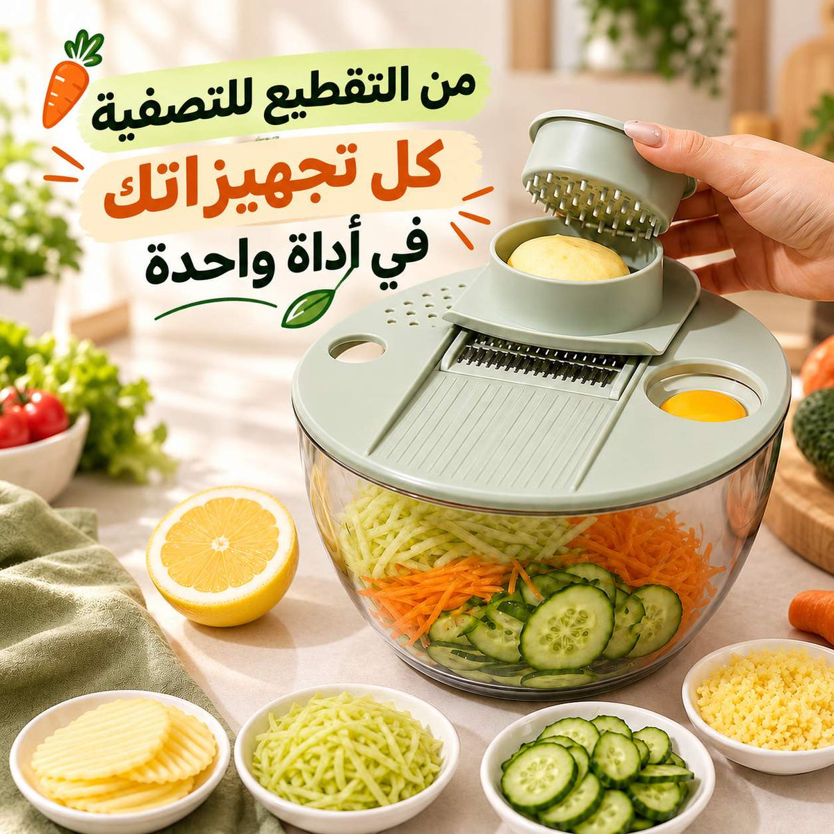 قطاعة ومبشرة للخضروات والفواكه مع مصفاة لتجفيف السلطة Main image