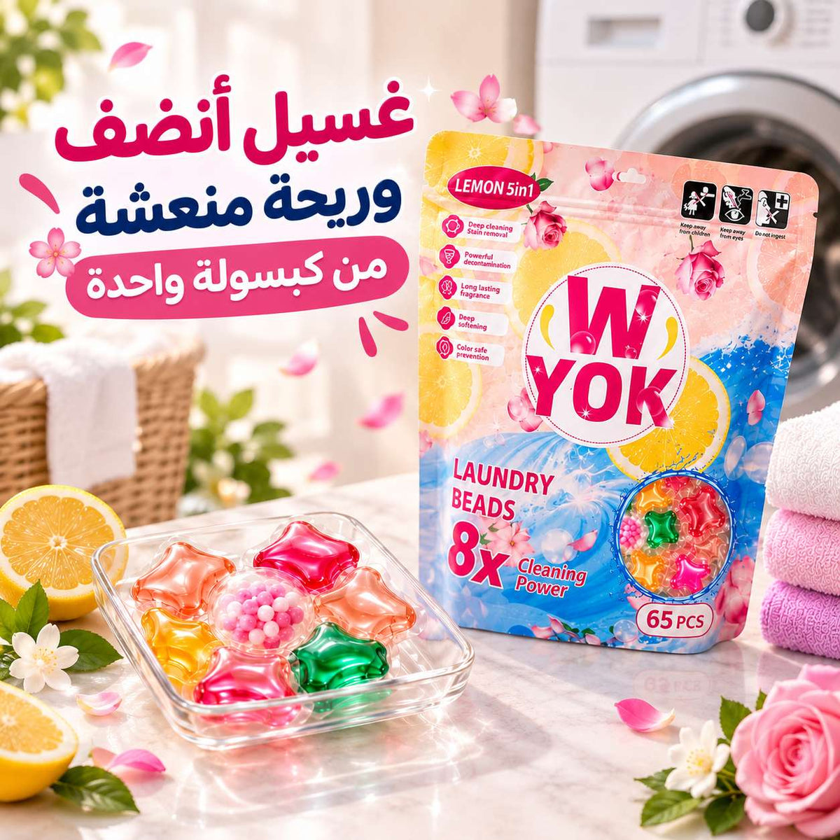 كبسولات جل غسيل 5 في 1 برائحة الليمون للتنظيف العميق – 65 كبسولة Main image