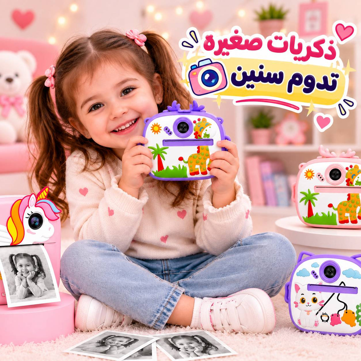 كاميرا تصوير فيديو وطباعه فورية بشاشة اتش دى مع موسيقى و  العاب