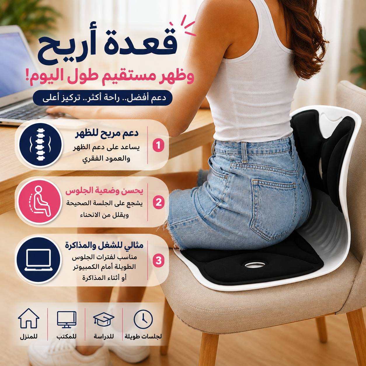 كرسي مريح يدعم وضعية الجلوس الصحيحة والعمود الفقري Secondary image
