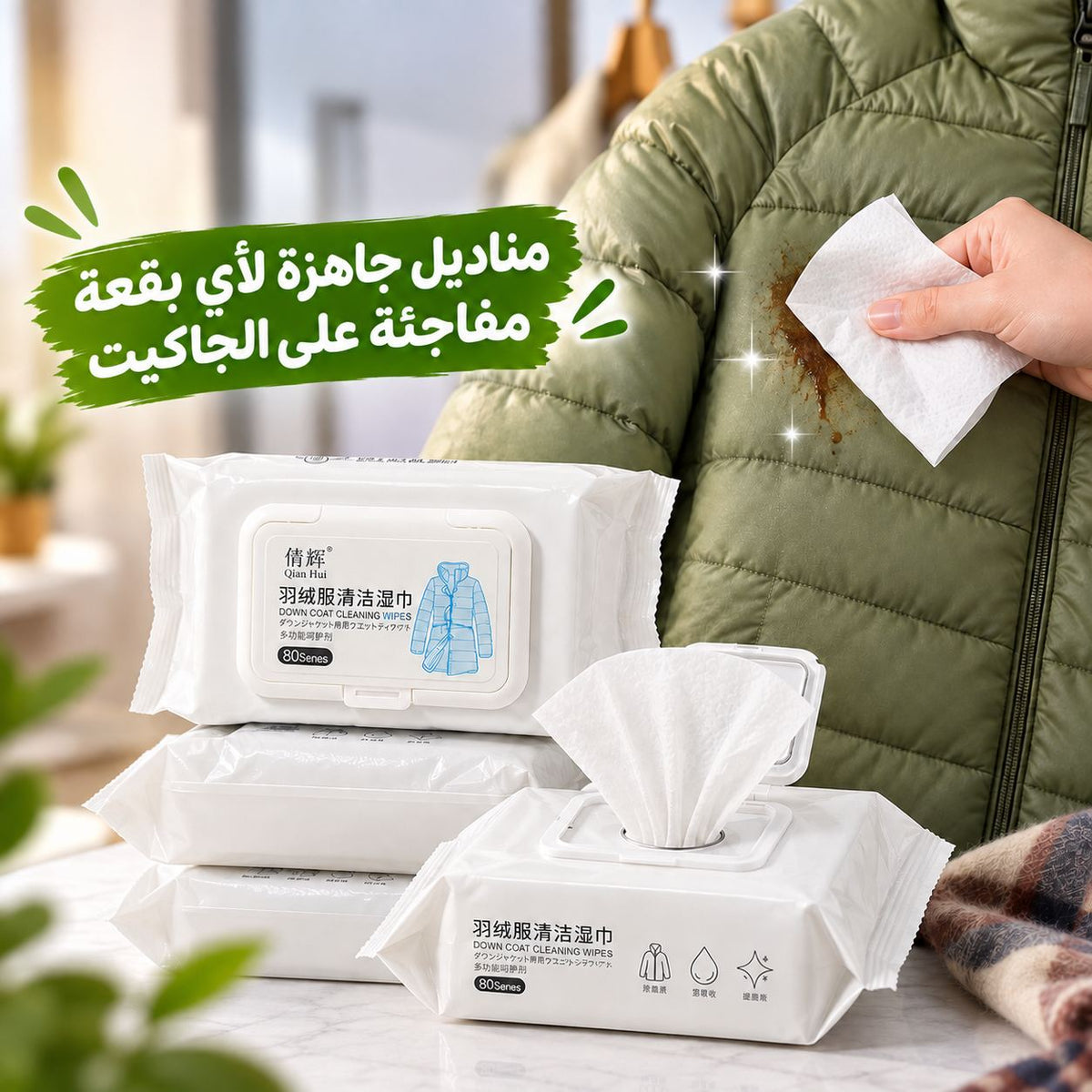 باكت مناديل لتنظيف و إزالة البقع من الجواكت 80 قطعة Main image
