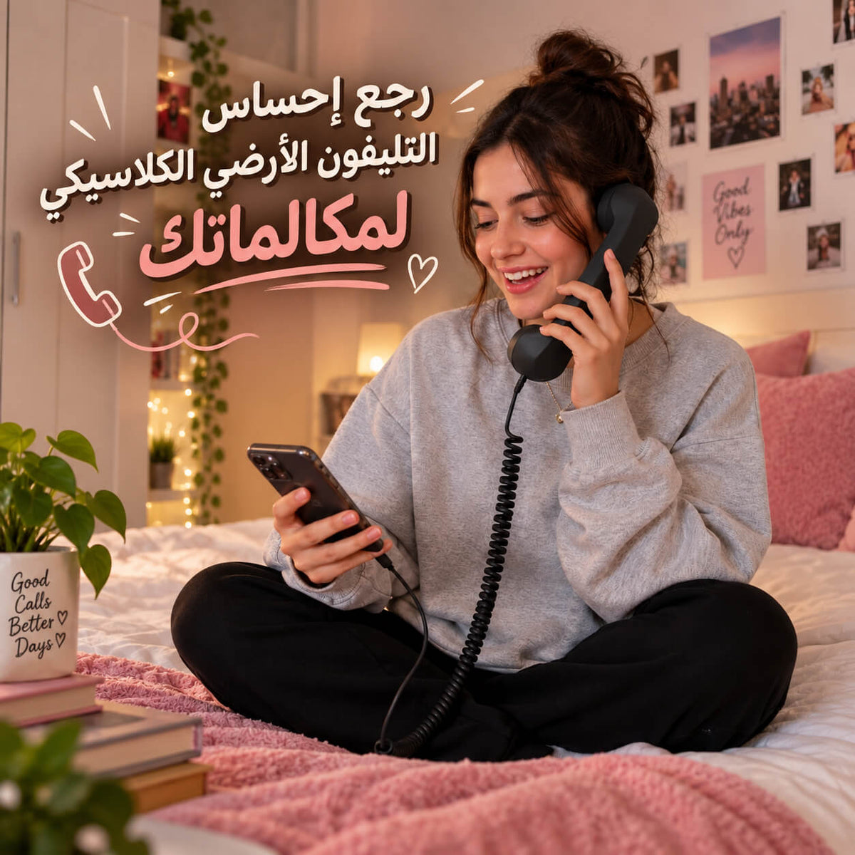 سماعة هاتف ريترو سلكية  للمكالمات مع تحكم في مستوى الصوت Main image