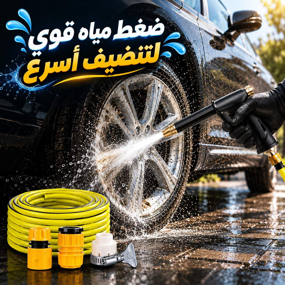 فوهة رش مياه عالية الضغط للسيارة والحديقة مع خرطوم 5 متر ووصلات سريعة Main image