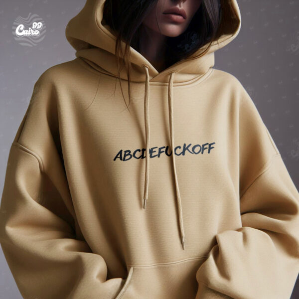 AbcdefuckOff هودي اوفر سايز قطن بكابيشو باللون البيج  للرجال والنساء