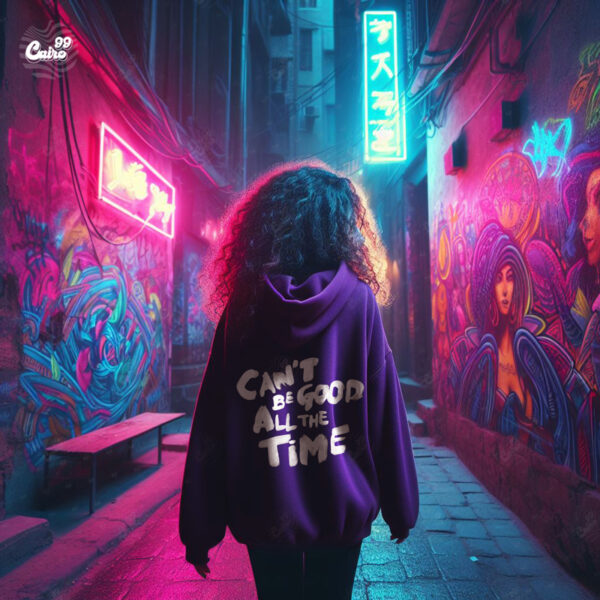 Can't Be Good All The Time هودي اوفر سايز قطن باللون الموف