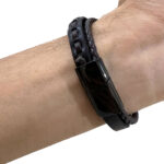 ⁦بريسليت رجالي 3 لفات بأشكال مختلفة جلد مضفر وسادة بقفل معدن باللون الاسود الملكي⁩ - الصورة ⁦3⁩