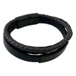 ⁦بريسليت رجالي 3 لفات بأشكال مختلفة جلد مضفر وسادة بقفل معدن باللون الاسود الملكي⁩ - الصورة ⁦4⁩