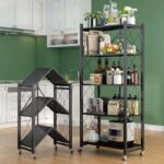 استاند منظم 4 رفوف قابل للطي بعجل لسهولة الحركة  للمطبخ والحمام معدن