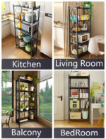 ⁦استاند منظم 4 رفوف قابل للطي بعجل لسهولة الحركة  للمطبخ والحمام معدن⁩ - الصورة ⁦6⁩