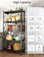 ⁦استاند منظم 4 رفوف قابل للطي بعجل لسهولة الحركة  للمطبخ والحمام معدن⁩ - الصورة ⁦9⁩