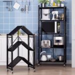 ⁦استاند منظم 4 رفوف قابل للطي بعجل لسهولة الحركة  للمطبخ والحمام معدن⁩ - الصورة ⁦10⁩