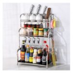 استاند منظم للتوابل استانلس ستيل 3 دور بعليقات جانبية للشوك والسكاكين