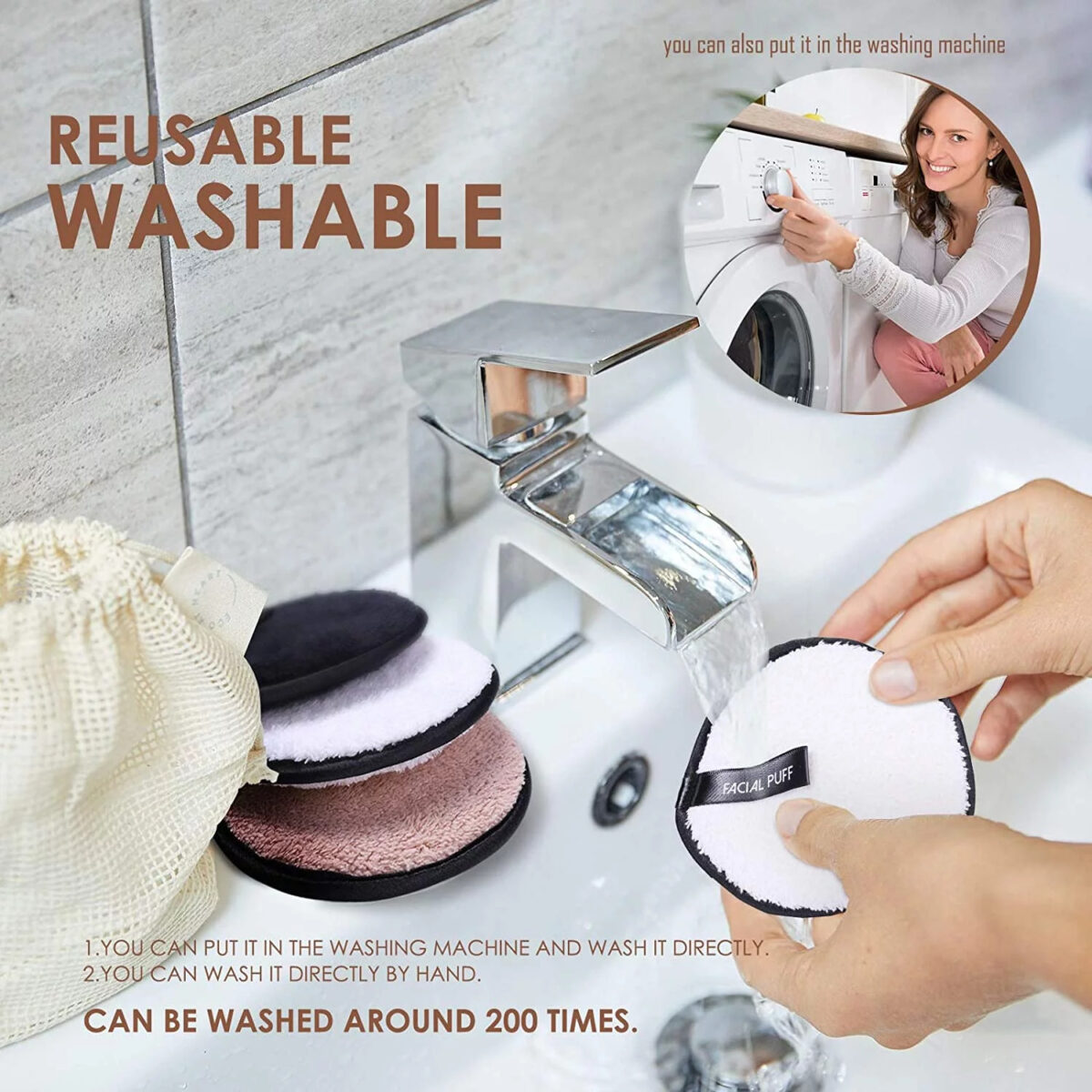 ⁦اسفنجة إزالة المكياج السحرية قطعتين قابلة للغسيل لإعادة الاستخدام⁩ - الصورة ⁦3⁩