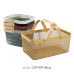 ⁦باسكت شبك معدن غير قابل للصدأ لحمل وتنظيم الفواكه والخضروات بيد خشبية لسهولة الحمل⁩ - الصورة ⁦6⁩