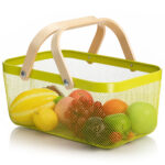 ⁦باسكت شبك معدن غير قابل للصدأ لحمل وتنظيم الفواكه والخضروات بيد خشبية لسهولة الحمل⁩ - الصورة ⁦8⁩