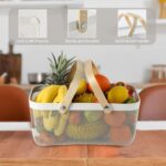 ⁦باسكت شبك معدن غير قابل للصدأ لحمل وتنظيم الفواكه والخضروات بيد خشبية لسهولة الحمل⁩ - الصورة ⁦10⁩