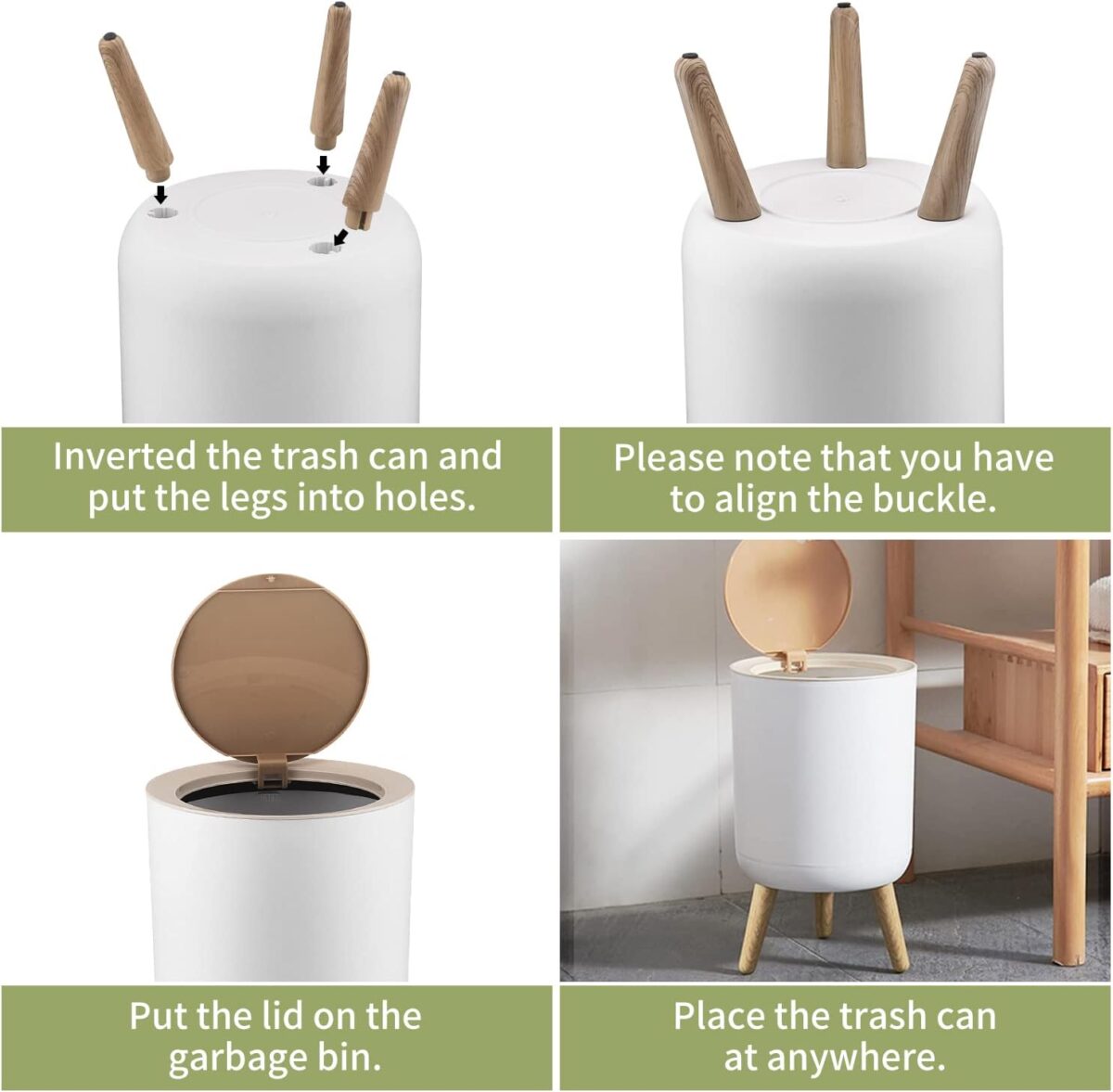 ⁦باسكت قمامة 7 لتر بغطاء تاتش وارجل خشبية لغرف النوم والليفنج والمطبخ والحمام⁩ - الصورة ⁦5⁩