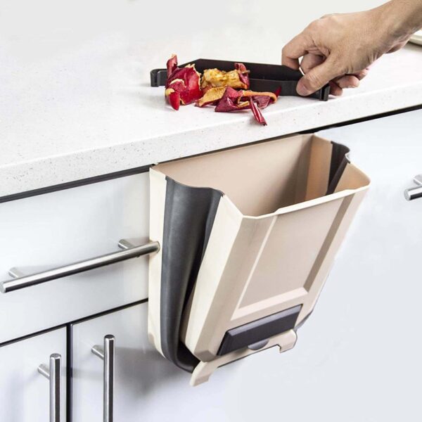 باسكت قمامة قابل للطي والتعليق على درف ابواب المطبخ سيليكون