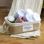 ⁦باسكت كتان بيد لحمل وتنظيم الملابس ولعب الاطفال والميكب ومنتجات العناية بالشعر والبشرة⁩ - الصورة ⁦10⁩