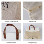 ⁦باسكت كتان جامبو حامل ومنظم لملابس الغسيل وألعاب الأطفال قابل للطي بيد جلد باللون البني⁩ - الصورة ⁦5⁩