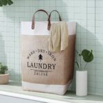 ⁦باسكت كتان جامبو حامل ومنظم لملابس الغسيل وألعاب الأطفال قابل للطي بيد جلد باللون البني⁩ - الصورة ⁦7⁩