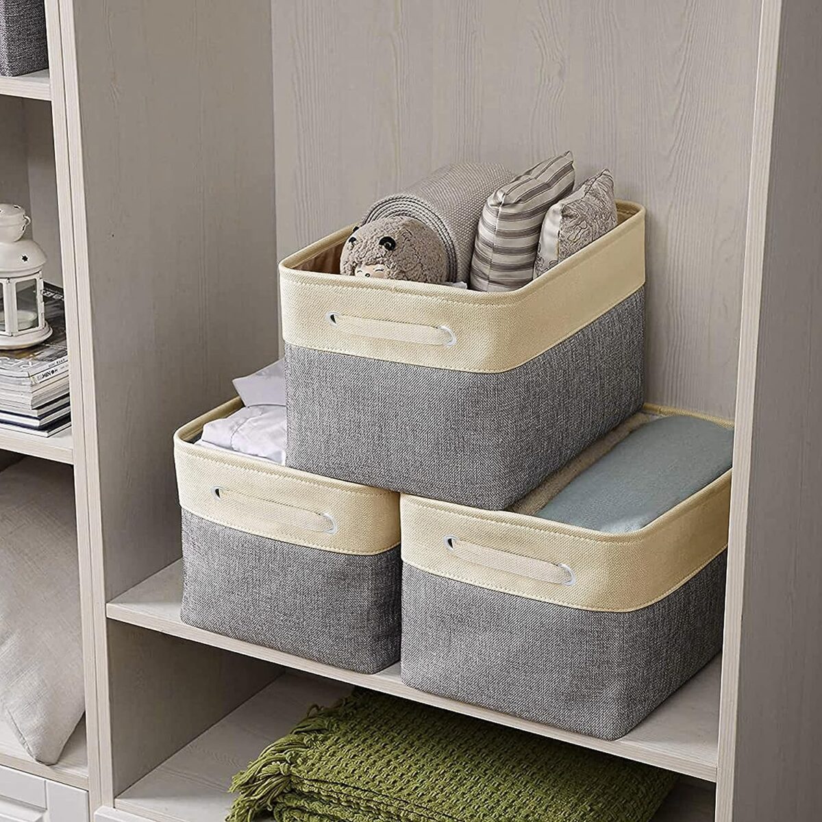 ⁦باسكت كتان لحمل وتنظيم الملابس ولعب الاطفال والميكب ومنتجات العناية بالشعر والبشرة بيد⁩ - الصورة ⁦3⁩