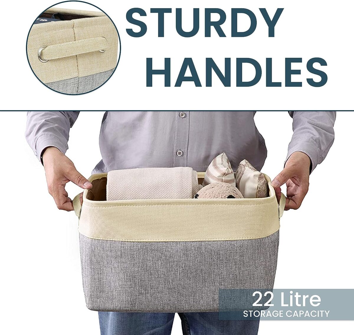 ⁦باسكت كتان لحمل وتنظيم الملابس ولعب الاطفال والميكب ومنتجات العناية بالشعر والبشرة بيد⁩ - الصورة ⁦4⁩