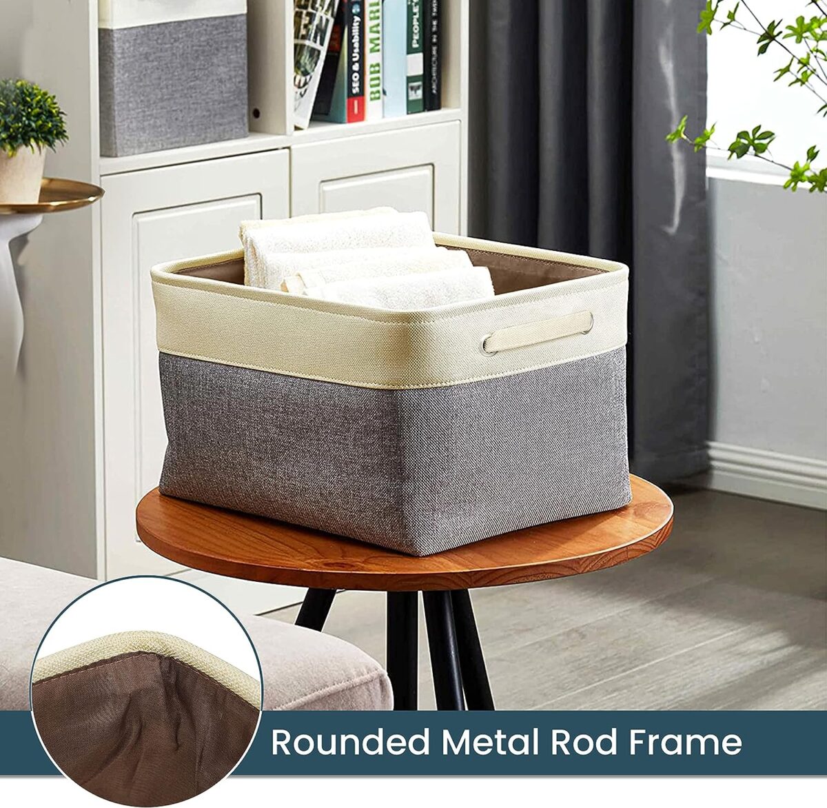 ⁦باسكت كتان لحمل وتنظيم الملابس ولعب الاطفال والميكب ومنتجات العناية بالشعر والبشرة بيد⁩ - الصورة ⁦5⁩