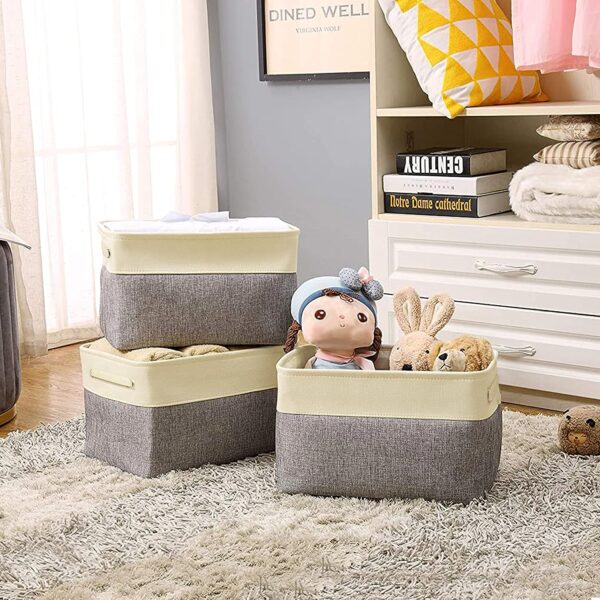 باسكت كتان لحمل وتنظيم الملابس ولعب الاطفال والميكب ومنتجات العناية بالشعر والبشرة بيد